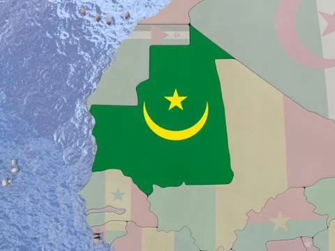 Mauritania with flag on globe Stock Illustration