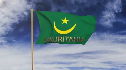 Mauritania flag with title waving in the wind. Looping sun rises style Vídeos de archivo 48909169