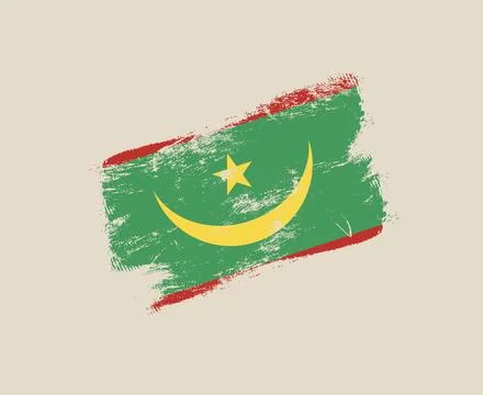 Mauritania Flag Vector painted with a rough brush stroke on an isolated bac.. Stock Illustration