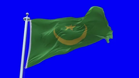 Mauritania Flag Waving in Loopable and Textured green screen background Video stock 296876969