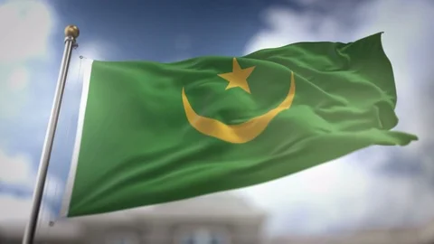Mauritania Flag Waving Slow Motion 3D Rendering Blue Sky Background - Seaml.. Stock Footage 75425932