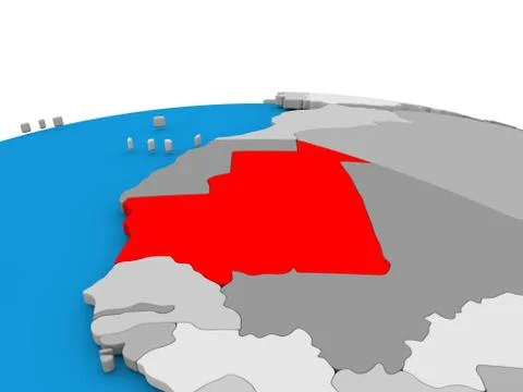 Mauritania on globe in red Stock Illustration