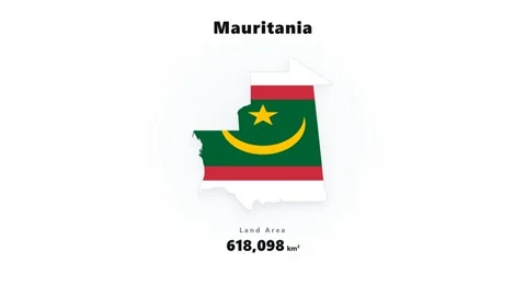 Mauritania map filled with green red and white flag colors featuring crescent Stock Footage 345634413