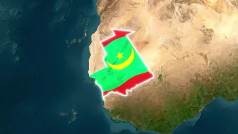 Mauritania map with glowing flag overlay for animated motion video Vídeo Stock 344747090