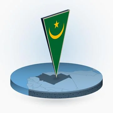 Mauritania map in round isometric style with triangular 3D flag of Mauritania Stock Illustration