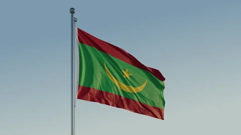 Mauritania Nouakchott Flag seamless loop Cinematic Realistic Waving Blue Sky Video stock 310873891