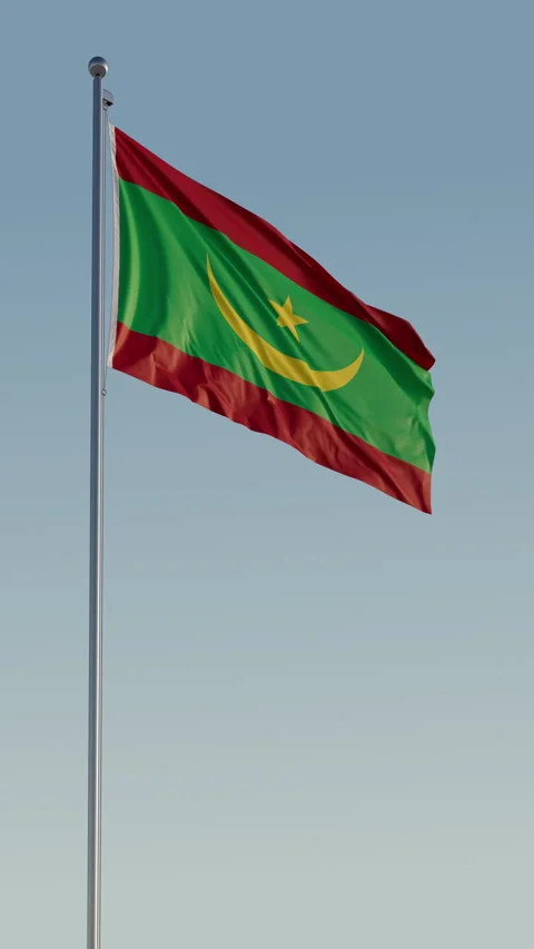 Mauritania Nouakchott Flag Seamless Loop Cinematic Realistic Waving Blue Sky Stock Footage 320942366