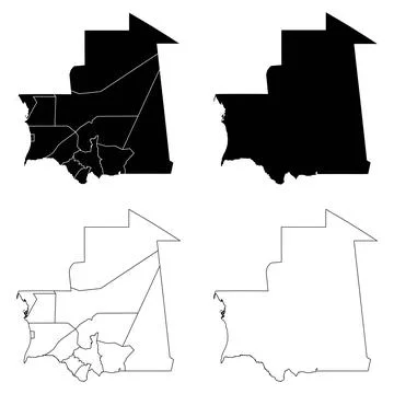 Mauritania Outline and Solid Fill Map Set. Stock Illustration