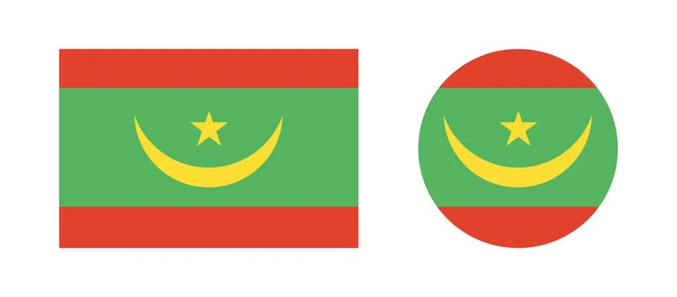 Mauritania round, rectangular Flag icons set. Mauritanian circular button Stock Illustration