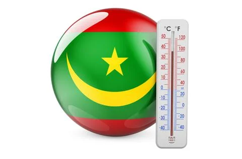 Mauritanian flag with thermometer. 3D rendering Stockillustratie