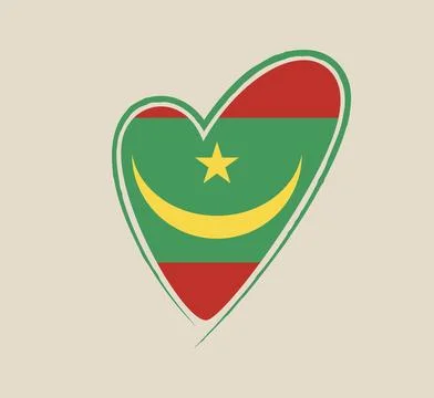 Mauritanian flag vector hand-drawn inside a heart shape, symbolizing patrio.. Stock Illustration