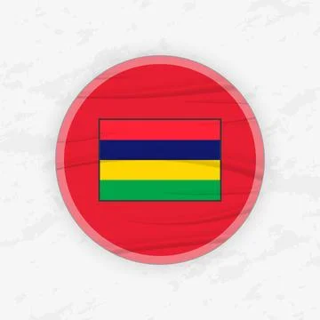 Mauritian Flag in a Circular Emblem Design, Abstract Round Sticker Illustra.. Illustrazione stock