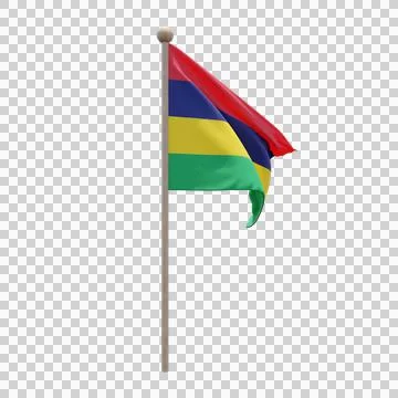 Mauritius 3d illustration flag on pole. Wood flagpole Illustrazione stock