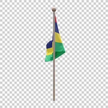 Mauritius 3d illustration flag on pole. Wood flagpole Stock Illustration