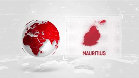 Mauritius 4K Tech Map Beside Globe On White Background Stock Footage 338240254