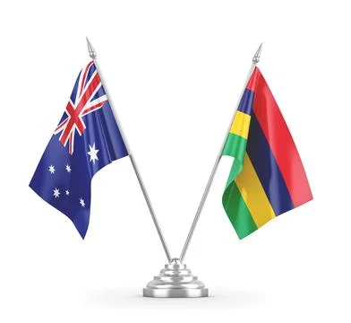 Mauritius and Australia table flags isolated on white 3D rendering Stock Illustration