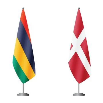 Mauritius and Denmark flags on flagpoles for official ceremonies and meetings Stock Illustration