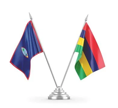 Mauritius and Guam table flags isolated on white 3D rendering Stock Illustration