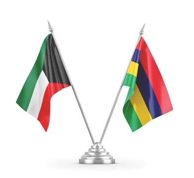 Mauritius and Kuwait table flags isolated on white 3D rendering Stock Illustration