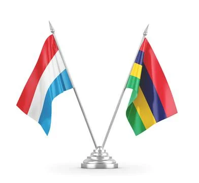 Mauritius and Luxembourg table flags isolated on white 3D rendering Stock Illustration