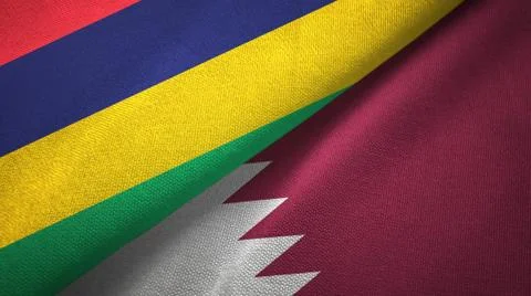 Mauritius and Qatar two flags textile cloth, fabric texture Stock Illustration
