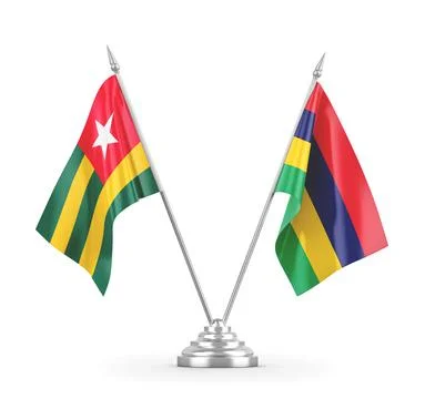 Mauritius and Togo table flags isolated on white 3D rendering Stock Illustration