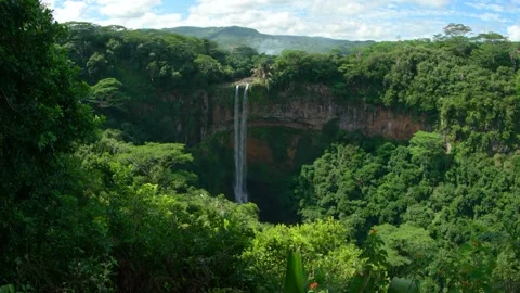 Mauritius. The Chamarel Waterfall in May Stock Footage 145883291