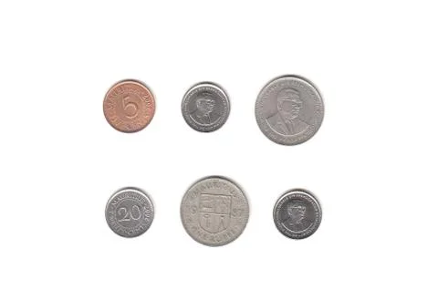 Mauritius coin of 5, 20 cents and 1 rupee. Stock Photos