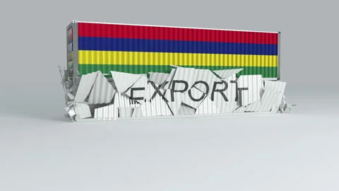 Mauritius container with the flag falls on top of a container labeled EXPORT Stock Footage 124600087