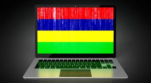 Mauritius - country flag and binary code on laptop screen Stock Illustration
