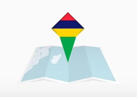Mauritius is depicted on a folded paper map and pinned location marker with.. Stock Illustration