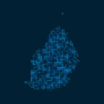 Mauritius dotted glowing map. Shape of the island with blue bright bulbs. V.. 스톡 일러스트