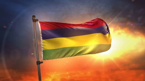 Mauritius Flag Backlit At Beautiful Sunrise Loop Slow Motion 4K Stock Footage 76589640