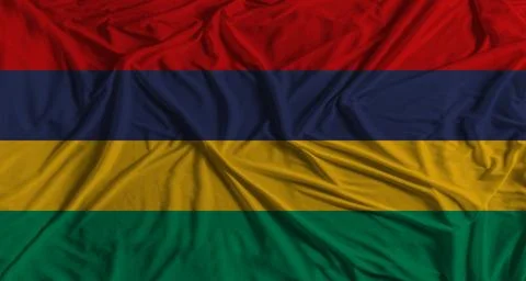Mauritius flag with fabric texture background. National flag of Mauritius w.. Stock Photos
