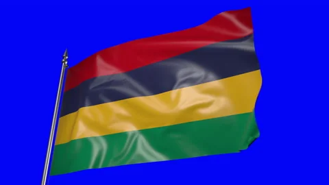Mauritius flag on a flagpole. 3D animation on blue screen Stock-Footage 204954857