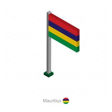 Mauritius Flag on Flagpole in Isometric dimension. Stock Illustration