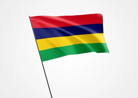 Mauritius flag flying high in the white isolated background Stock Illustration