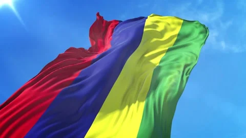 Mauritius Flag Low Angle View Stock Footage 295744669