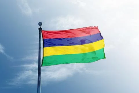 Mauritius flag on the mast Stock Photos