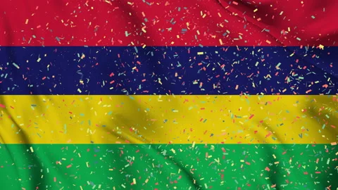 Mauritius flag seamless animation with paper confetti Video stock 223333305