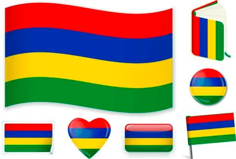 Mauritius flag in seven shapes. Editable with separate layers. Stock Illustration