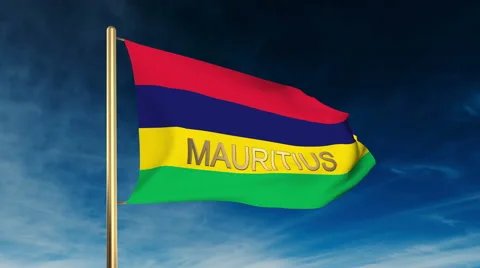 Mauritius flag slider style with title. Waving in the wind with cloud background Stock Footage 48909310