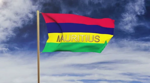 Mauritius flag with title waving in the wind. Looping sun rises style 스톡 동영상 48909427