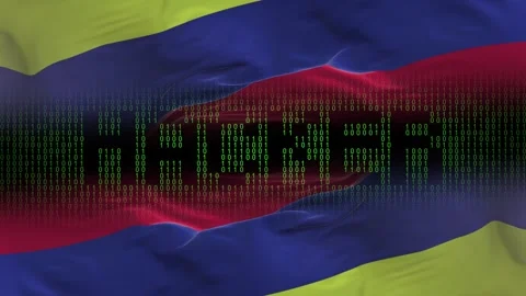 Mauritius flag - Waving flag on matrix binary code background Stock Footage 321420337
