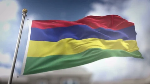 Mauritius Flag Waving Slow Motion 3D Rendering Blue Sky Background - Seamle.. Stock Footage 75433235