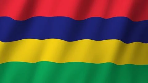 Mauritius flag waving in the wind. Flag of Mauritius images Ilustração Stock