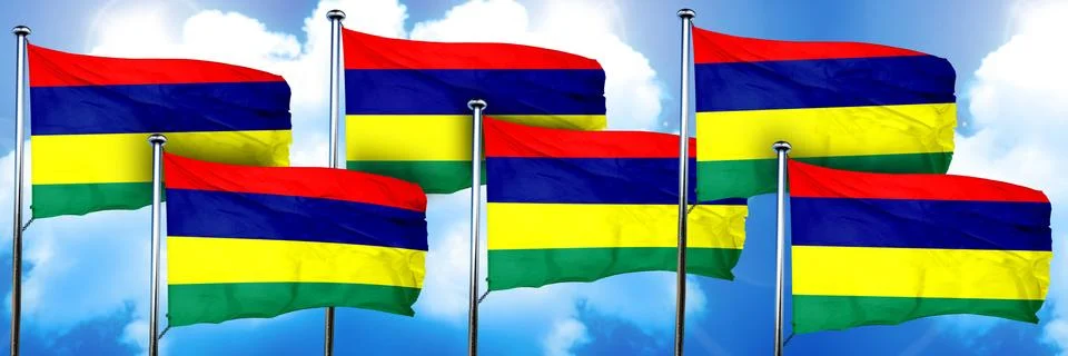 Mauritius flags, 3D rendering, on a cloud background Stock Illustration