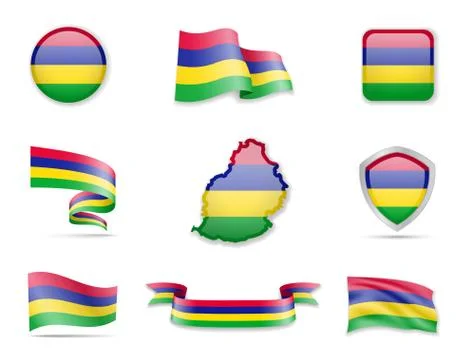 Mauritius flags collection. Vector illustration set flags and outline of the  Stock Illustration