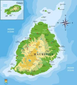 Mauritius islands physical map Stock Illustration