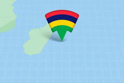 Mauritius Location Highlighted on Map with Flag Icon. Ilustración de archivo